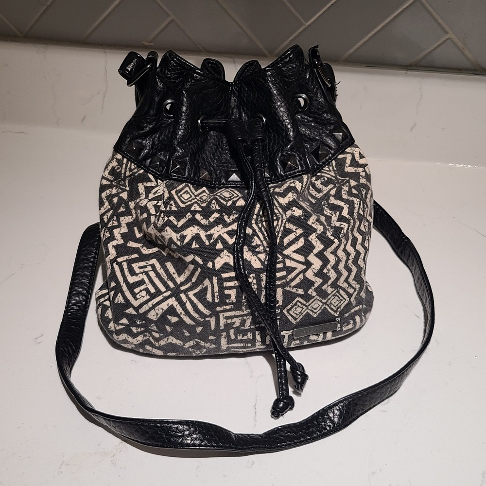 Billabong Women's Drawstring Black Crossbody Bag Purse Adjustable Strap Studs